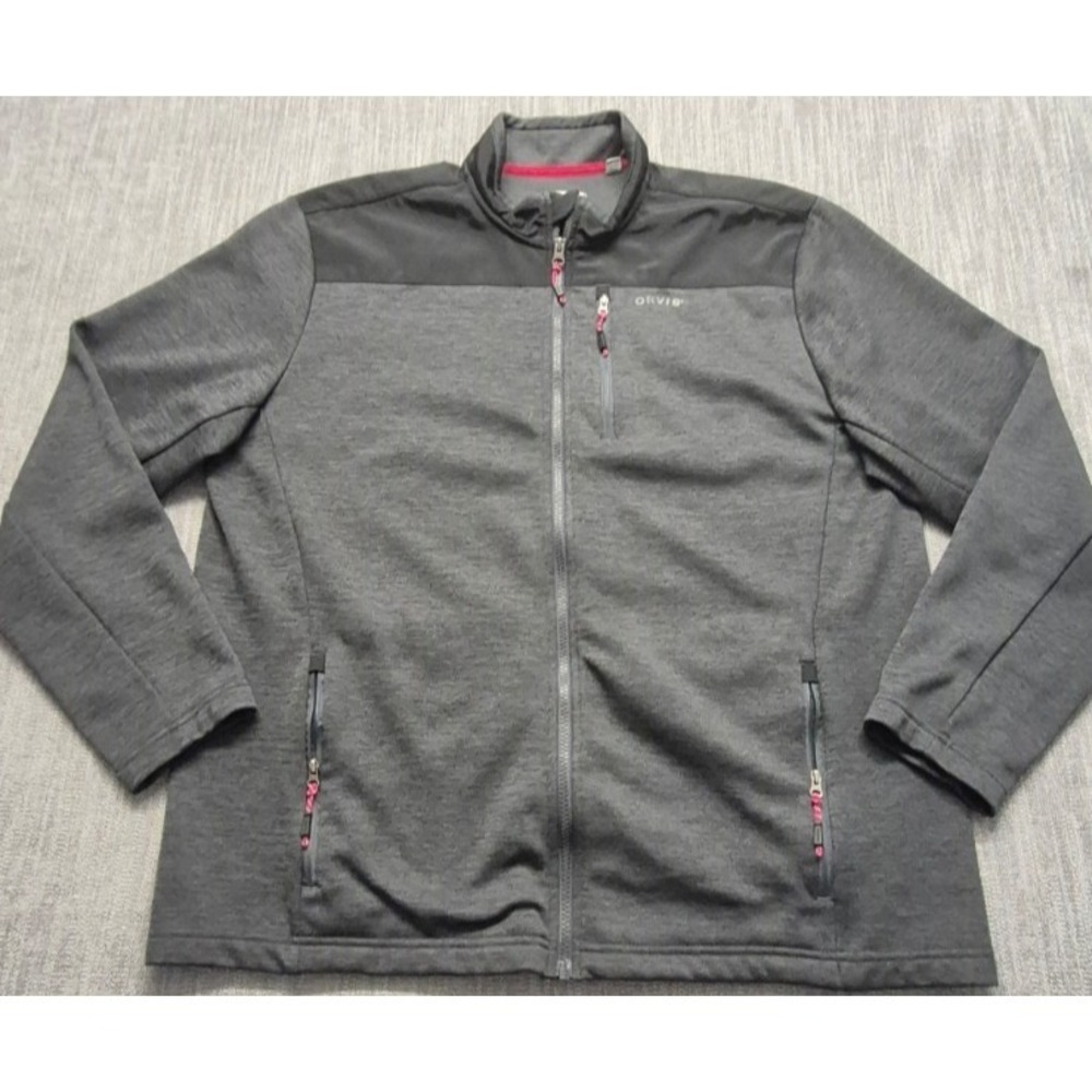 Orvis men's gray black bonded mesh fleece full zip jacket XL pockets outdoor